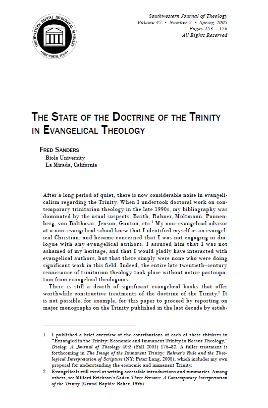 The State of the Doctrine of the Trinity in Evangelical Theology · Fred ...